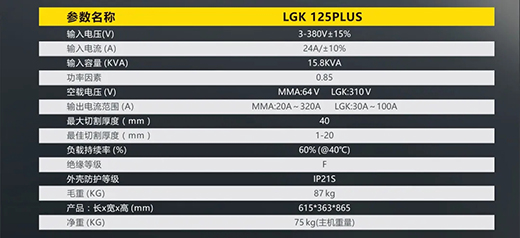 Ag亚洲集团LGK125PLUS等离子切割机参数
